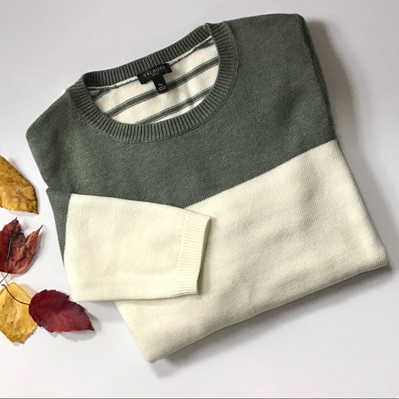 Talbots Sweaters - TALBOTS Petite S olive + cream colorblock sweater